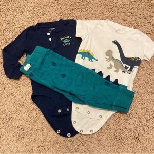 Carter's Baby Body Suits Winter Dino White Green Navy 9 months